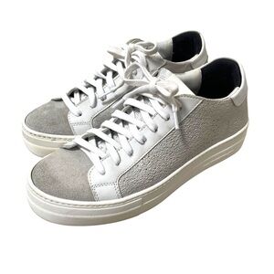 P448 Womens Silver Mixed Media Thea Round Toe Platform Leather Sneakers